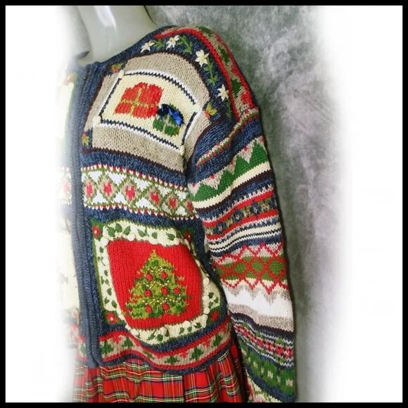 Christmas Sweater Tiara Holiday Cardigan, Multicolor Cotton NOT UGLY! 90s VTG - Picture 2 of 13